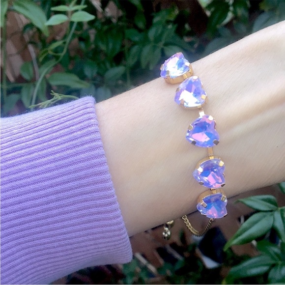 Purple Opal Aurora Borealis Crystal Heart Bracelet - Picture 9 of 16